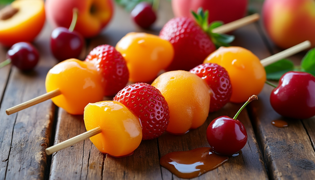 savourez l'été avec nos brochettes gourmandes de fruits frais, une explosion de saveurs sucrées et rafraîchissantes idéales pour vos repas ensoleillés.