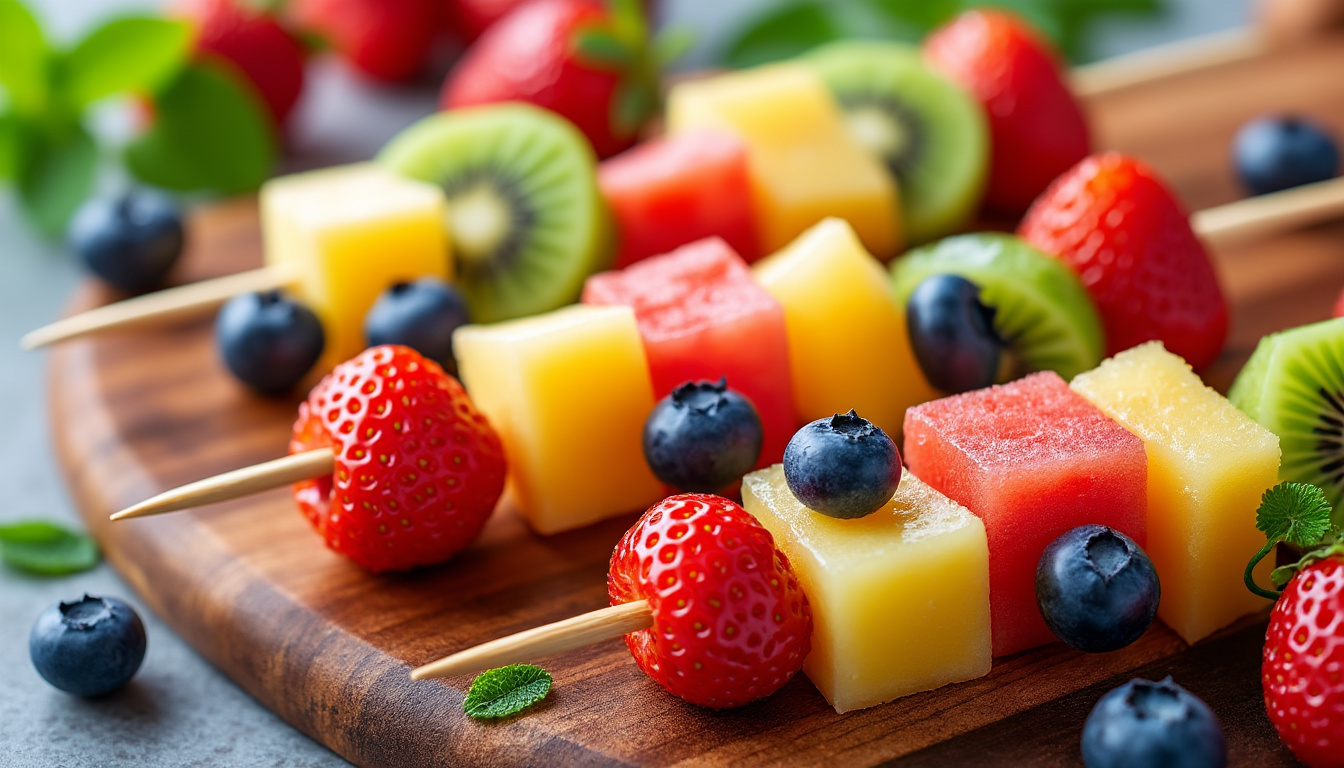 savourez l'été avec nos brochettes gourmandes de fruits frais, une recette simple et rafraîchissante parfaite pour vos repas ensoleillés.