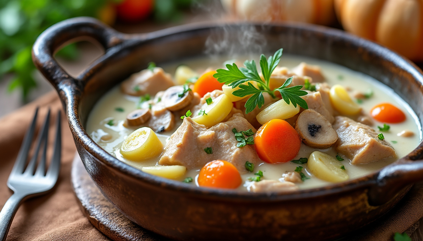 découvrez notre recette savoureuse de blanquette de dinde, un plat classique réconfortant revisité pour réveiller vos papilles avec des saveurs modernes et gourmandes.