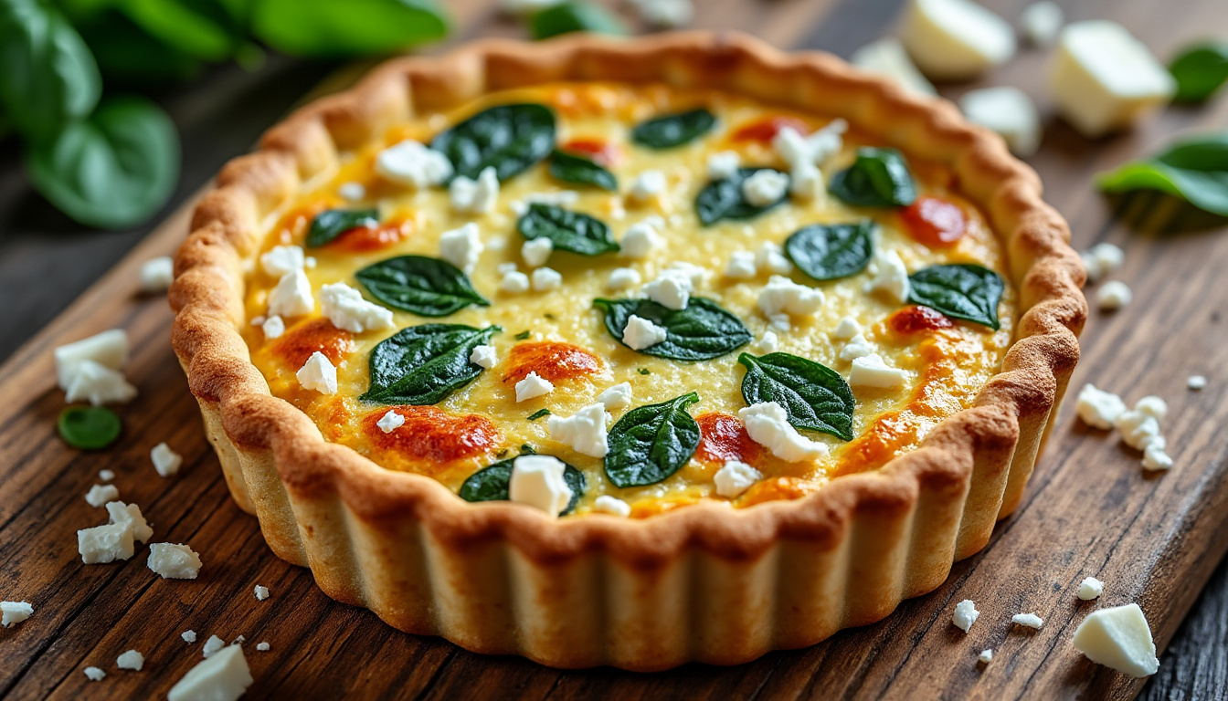 découvrez une délicieuse quiche aux épinards frais et au fromage feta fondant, parfaite pour un repas savoureux et équilibré à partager en famille ou entre amis.