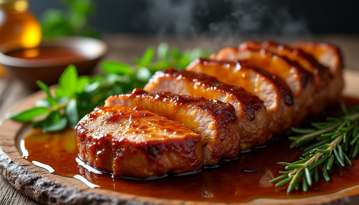 Filet mignon de porc délicatement glacé au miel parfumé