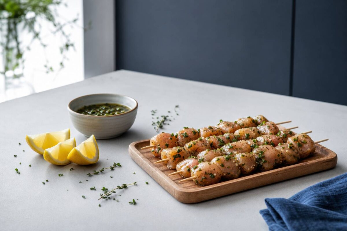 Délices de poulet : brochettes marinées aux herbes fraîches