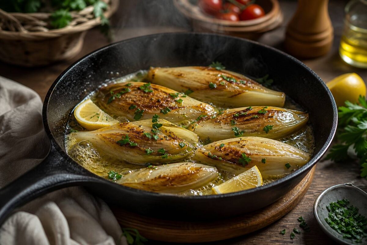 Délicieuses endives braisées délicatement parfumées au citron