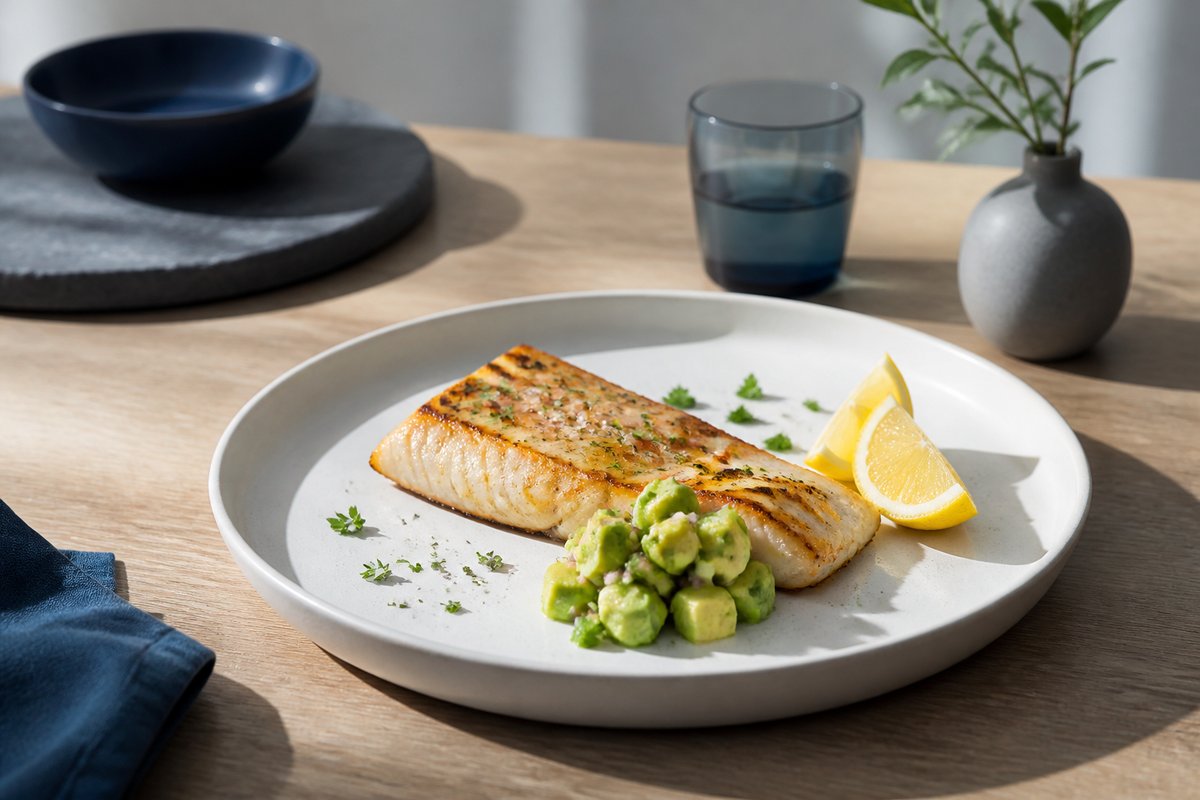 Délice de filet de capitaine grillé à la plancha accompagné d’une salsa fraîche à l’avocat