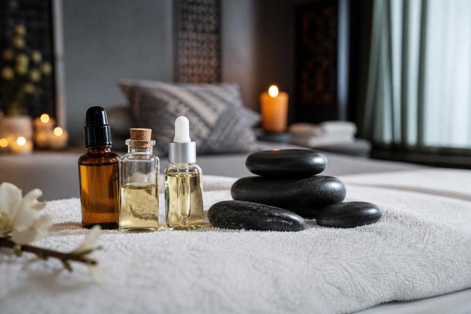 Huiles essentielles et pierres chaudes pour massage thai