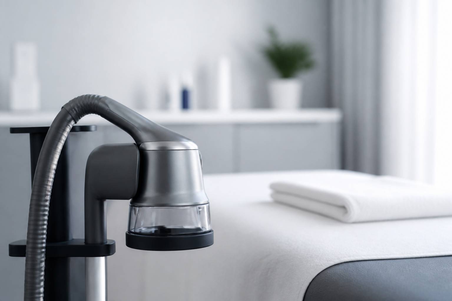 Applicateur de cryolipolyse générique sur une table de soin avec serviette