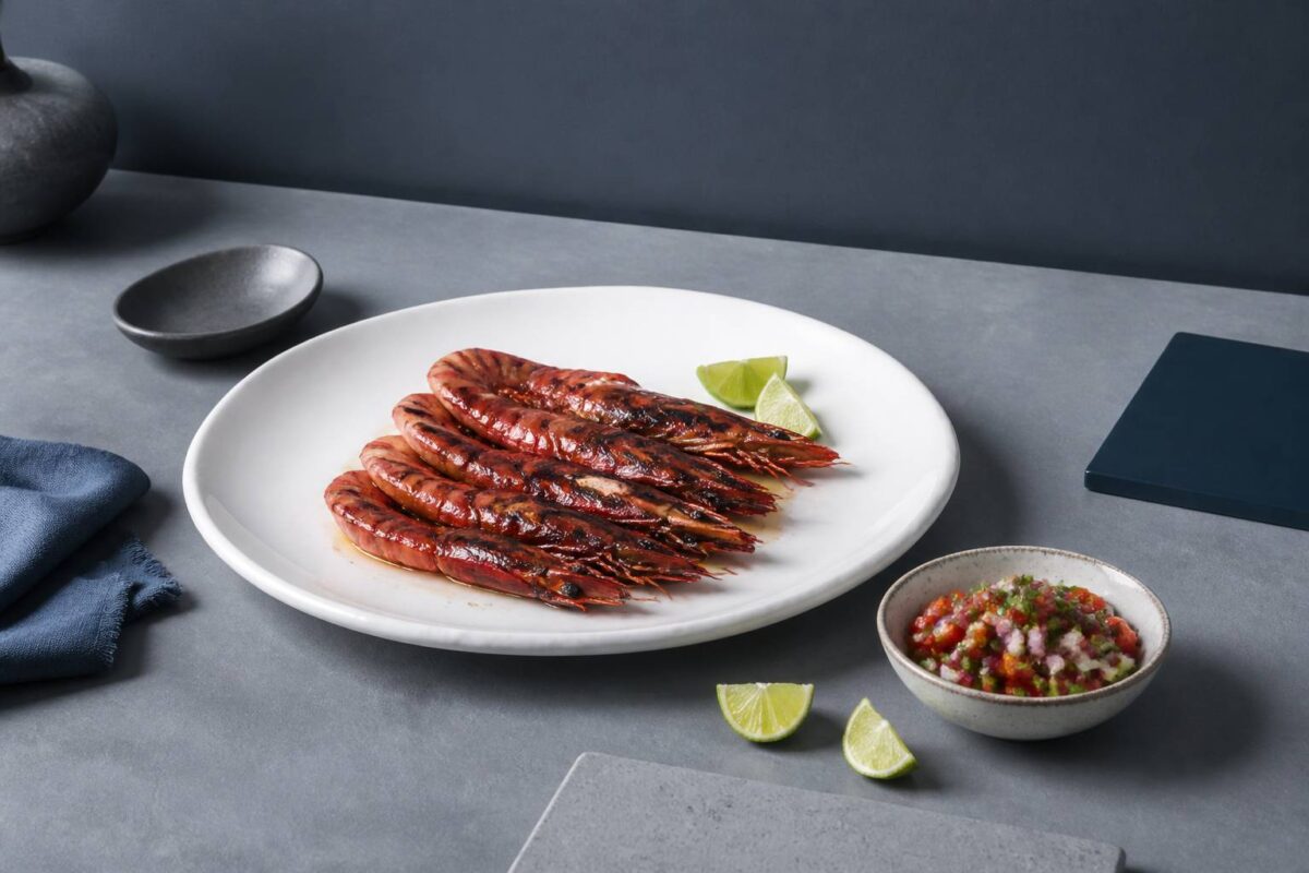 Gambas aux Carabineros accompagnées d’un Pico de Gallo frais et coloré