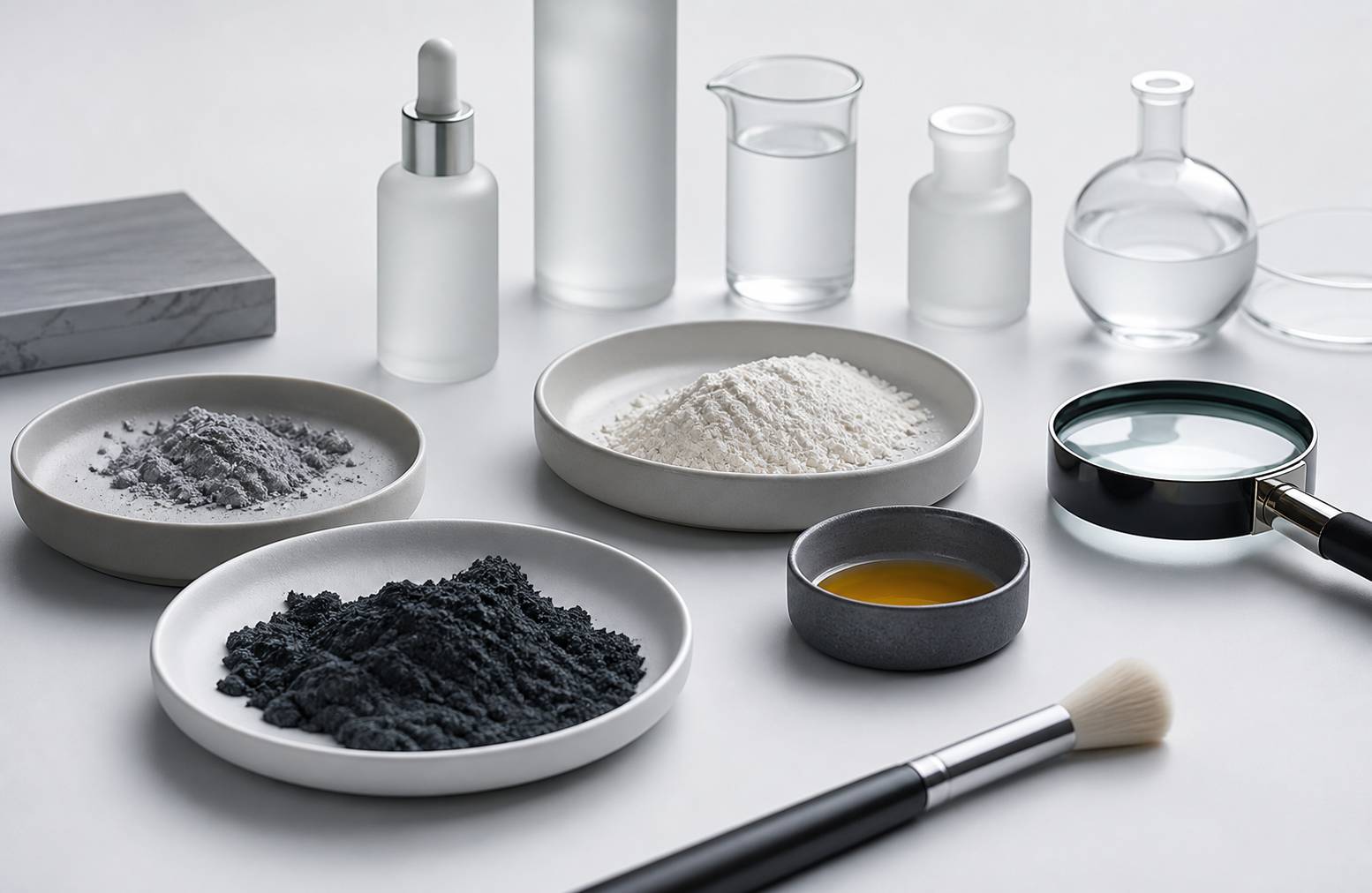 Coupelles de pigments clairs et foncés avec loupe