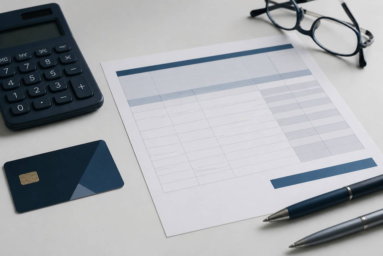 Décompte de remboursement avec calculatrice sur un bureau clair