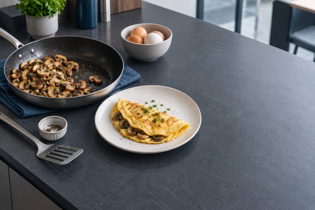 Délicieuse omelette savoureuse aux champignons de Paris frais