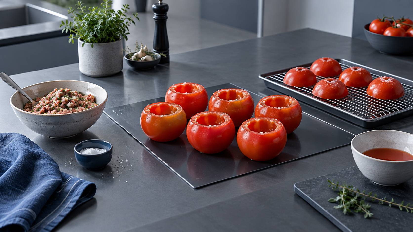 Illustration éditoriale du sujet : Les secrets d’une cuisson parfaite pour des tomates farcies savoureuses